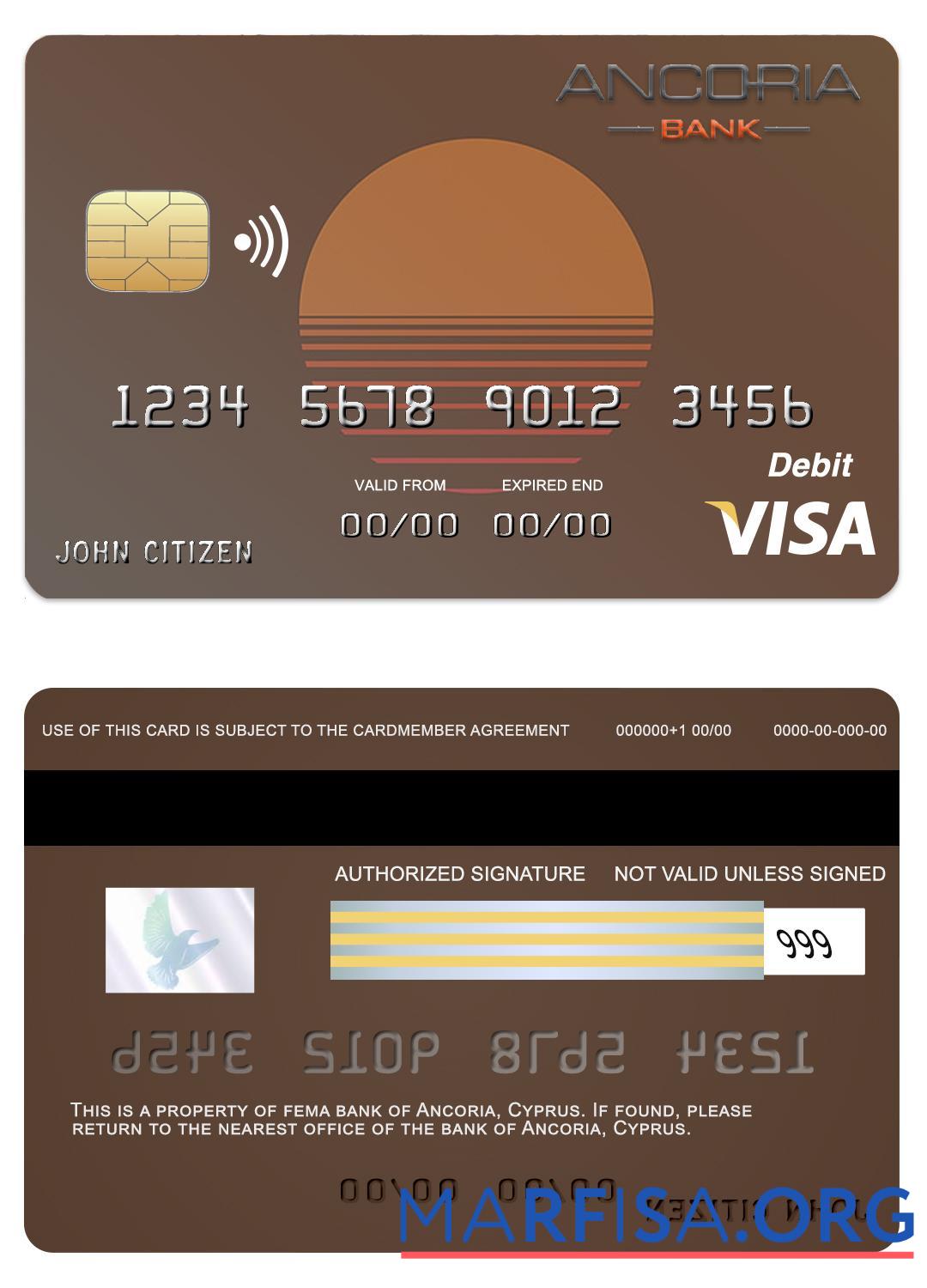 Downloadable Cyprus Ancoria bank visa card example